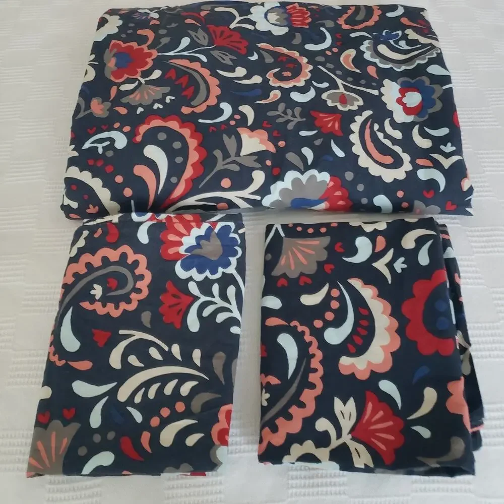 IKEA KRATTEN Full Queen Duvet Cover Set 2 Pillowcases 100% Cotton Floral Navy